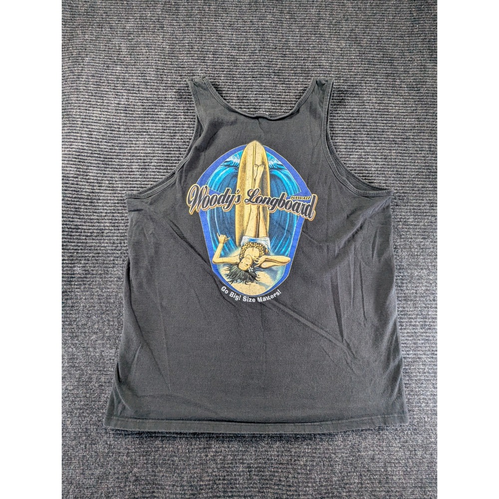 Woody's Longboard Hawaii Tank Top Mens L Gray Go Big Size Matters Round Neck